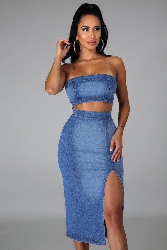 Miami Skirt Set in Light Denim - SELFTRITSS   