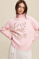 Give Me Love Stitched Mock Neck Sweater - SELFTRITSS