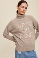 Give Me Love Stitched Mock Neck Sweater - SELFTRITSS