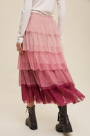 Gradient Style Tiered Mesh Maxi Skirt - SELFTRITSS