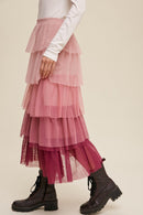 Gradient Style Tiered Mesh Maxi Skirt - SELFTRITSS