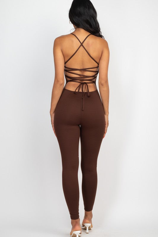 Criss-Cross Open Back Bodycon Jumpsuit - SELFTRITSS   