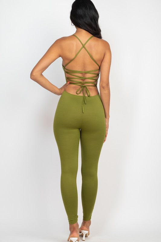 Criss-Cross Open Back Bodycon Jumpsuit - SELFTRITSS   