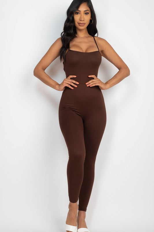 Criss-Cross Open Back Bodycon Jumpsuit - SELFTRITSS   