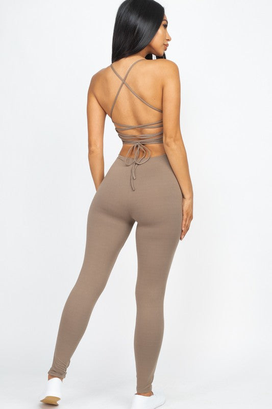 Criss-Cross Open Back Bodycon Jumpsuit - SELFTRITSS   