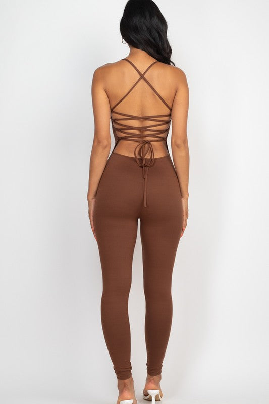 Criss-Cross Open Back Bodycon Jumpsuit - SELFTRITSS   