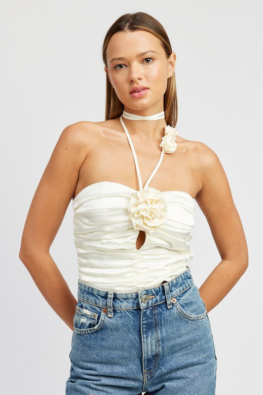 ROSETTE HALTER TUBE TOP