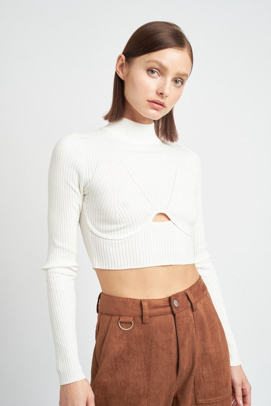 MOCK NECK CROP TOP WITH CUT OUT - SELFTRITSS