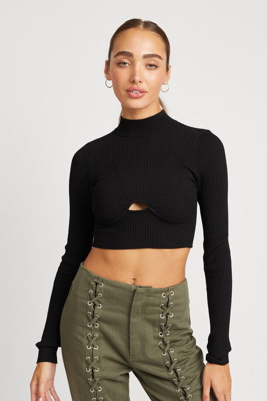 MOCK NECK CROP TOP WITH CUT OUT - SELFTRITSS