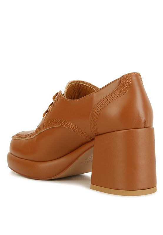 Zaila Leather Block Heel Oxfords - SELFTRITSS