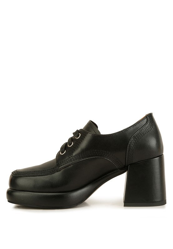 Zaila Leather Block Heel Oxfords - SELFTRITSS