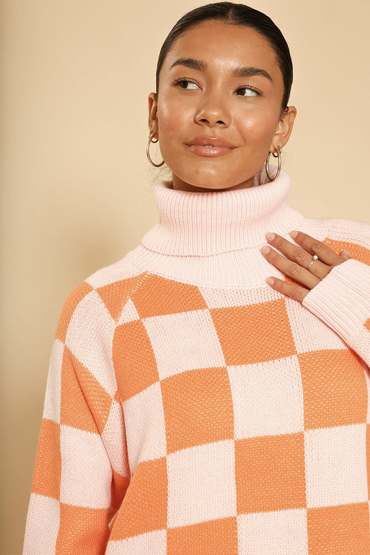 Checkered turtleneck sweater dress - SELFTRITSS