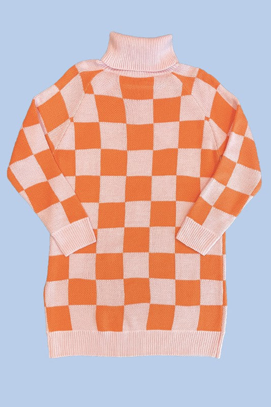 Checkered turtleneck sweater dress - SELFTRITSS
