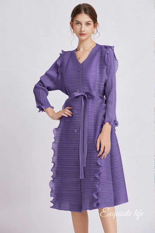 Purple Ruffled Midi Dress
