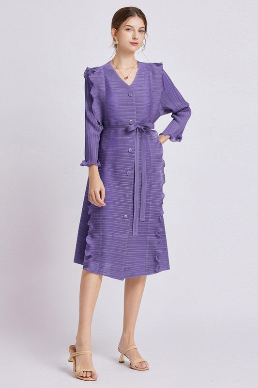 Purple Ruffled Midi Dress