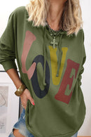 Mist Green LOVE Letter Graphic Drop Shoulder Oversize Hoodie - SELFTRITSS