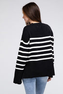 Tangarine Ribbed Hem Stripe Sweater