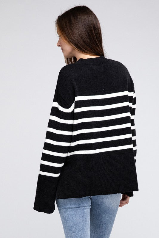 Tangarine Ribbed Hem Stripe Sweater