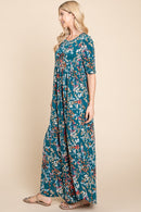 BOMBOM Printed Shirred Maxi Dress - SELFTRITSS