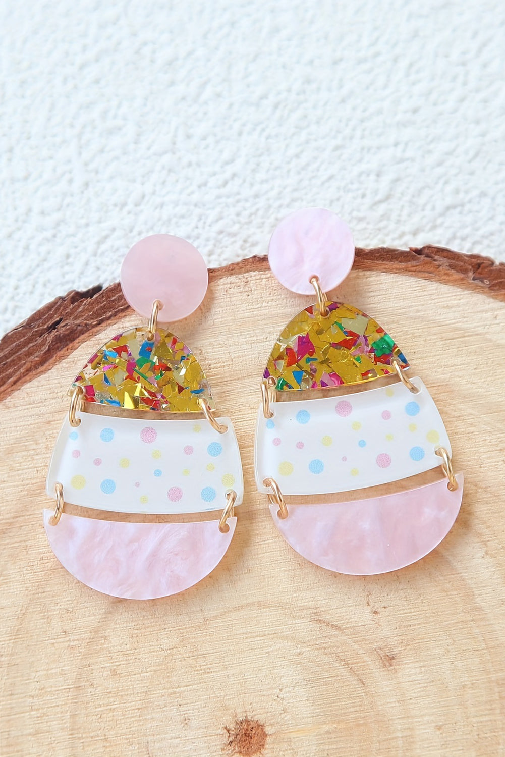 Pink Cute Printed Easter Egg Shape Drop Earrings - SELFTRITSS
