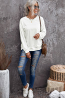 Beige Plain Crew Neck Pullover Sweatshirt - SELFTRITSS   