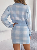 Plaid Round Neck Top and Skirt Sweater Set - SELFTRITSS