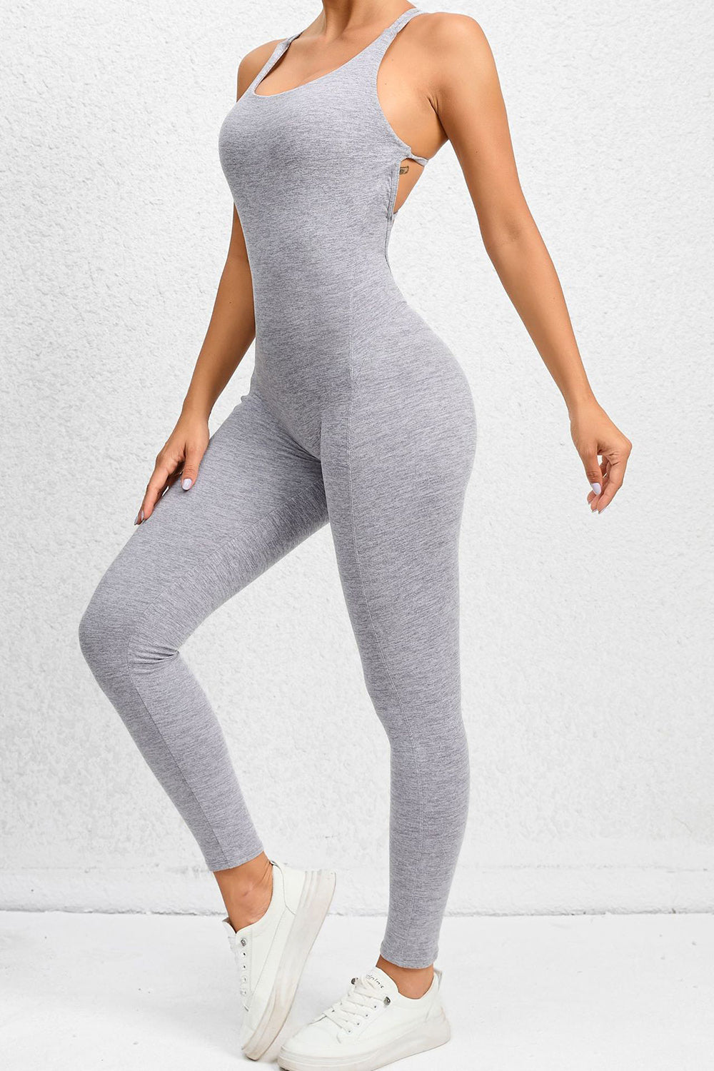 Crisscross Scoop Neck Sleeveless Active Jumpsuit - SELFTRITSS