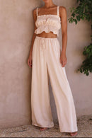 Ruffled Sleeveless Top and Wide Leg Pants Set - SELFTRITSS   