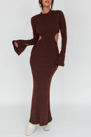 Long Sleeves with flared Cuffs Knit Maxi Dress - SELFTRITSS   