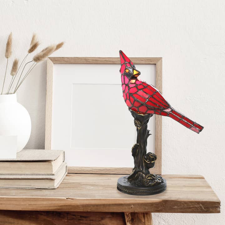 13.5"H Skylar Red Cardinal Stained Glass Bird Accent Lamp - SELFTRITSS