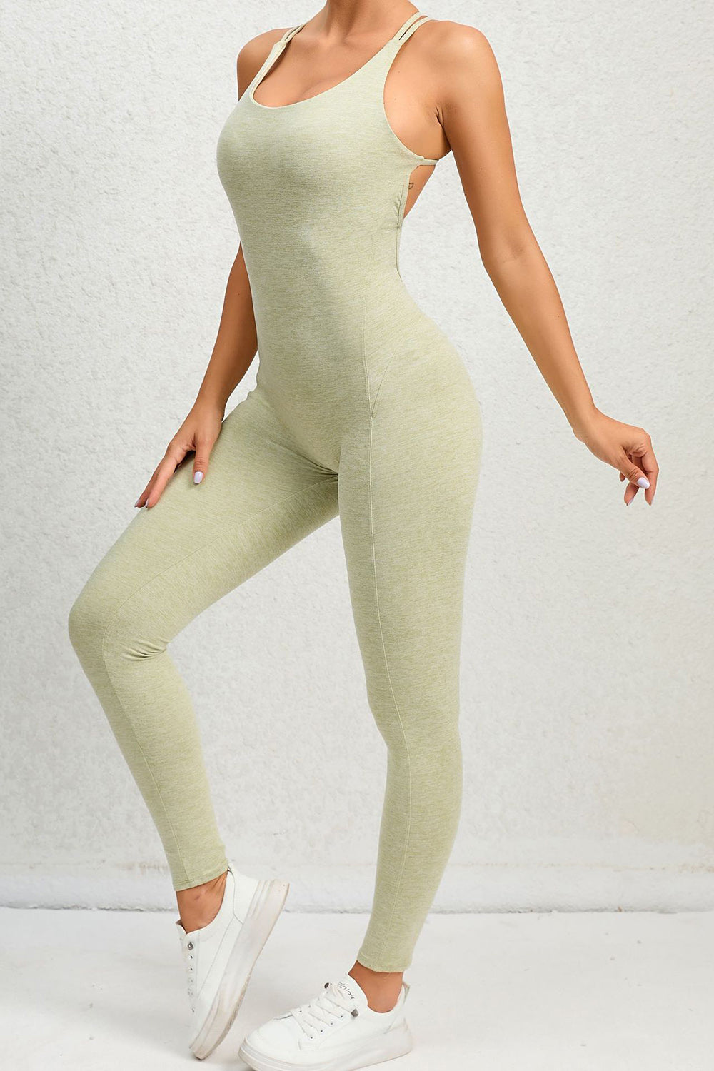 Crisscross Scoop Neck Sleeveless Active Jumpsuit - SELFTRITSS