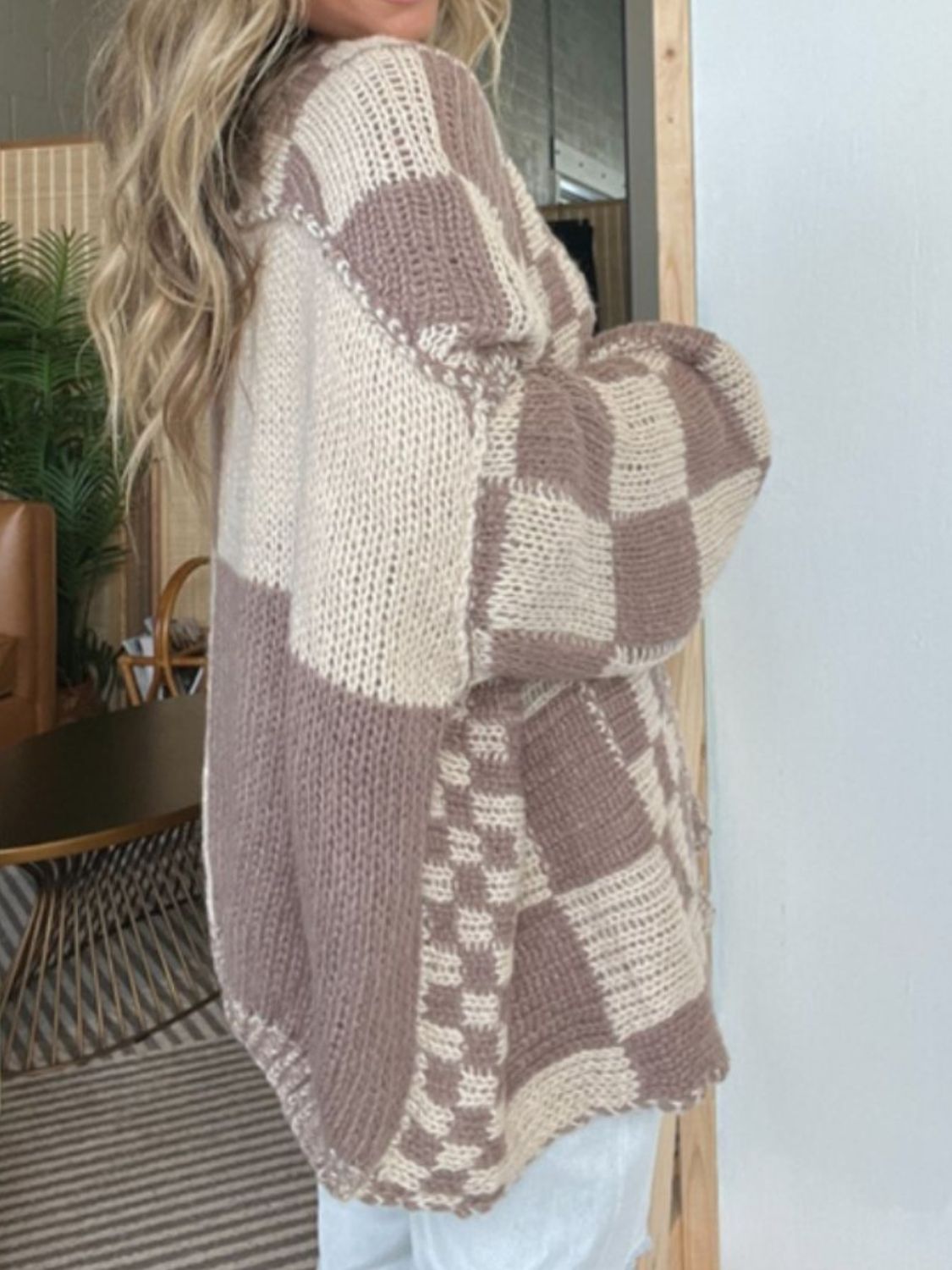 Oversized Mocha Plaid Long Sleeve Cardigan