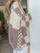 Oversized Mocha Plaid Long Sleeve Cardigan