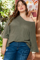 Jungle Green Plus Size V Neck Textured Knit Dolman Top - SELFTRITSS   