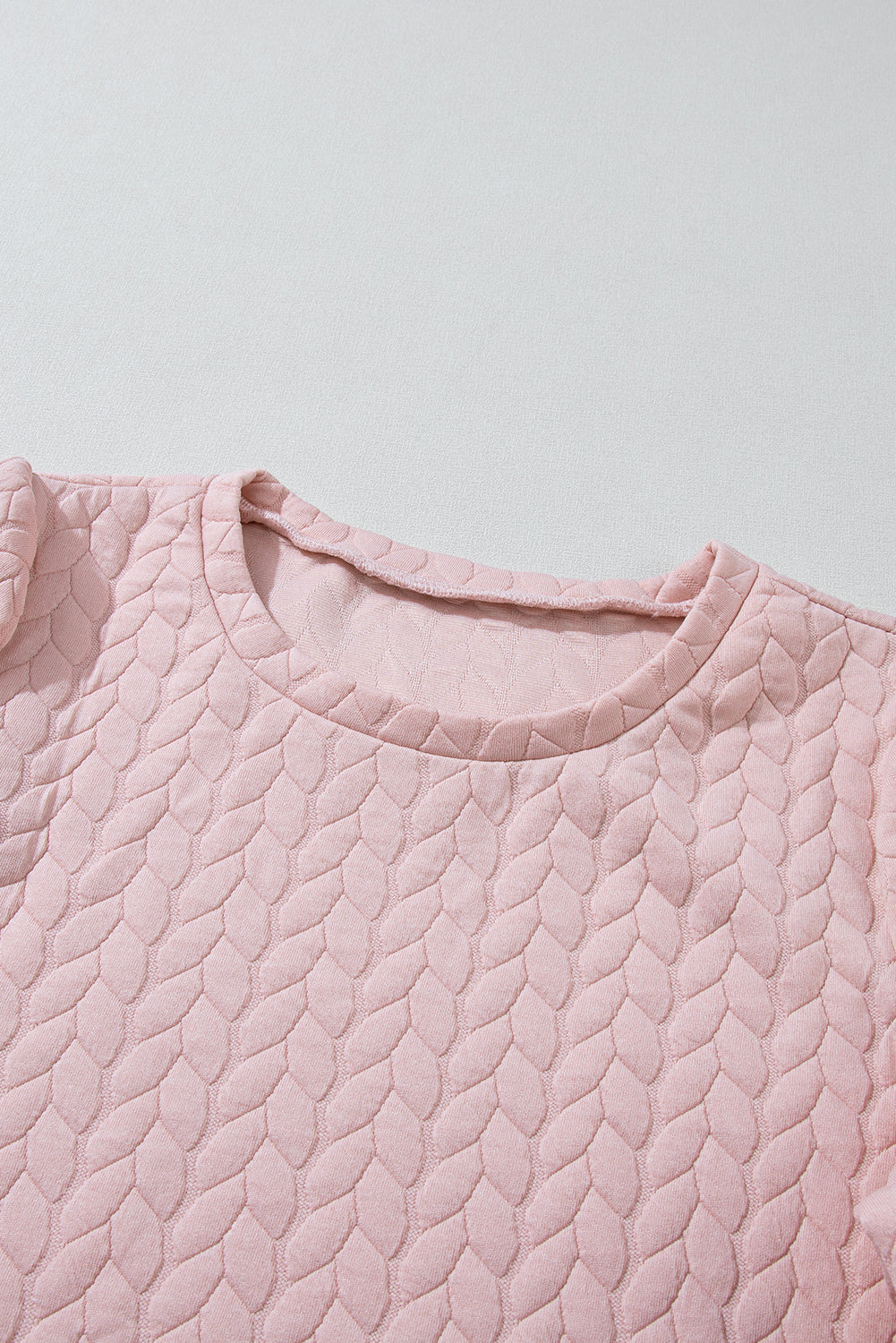 Light Pink Cable Textured Puff Sleeve Sweatshirt - SELFTRITSS