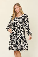 Double Take Full Size Printed Ruffle Hem Long Sleeve Dress - SELFTRITSS