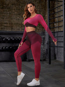 Striped Long Sleeve Top and Leggings Sports Set - SELFTRITSS