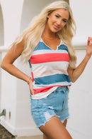 Multicolor Striped Color Block Notched Neck Tank Top - SELFTRITSS   