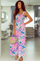Pink Abstract Floral Painting Smocked Wide Leg Jumpsuit - SELFTRITSS