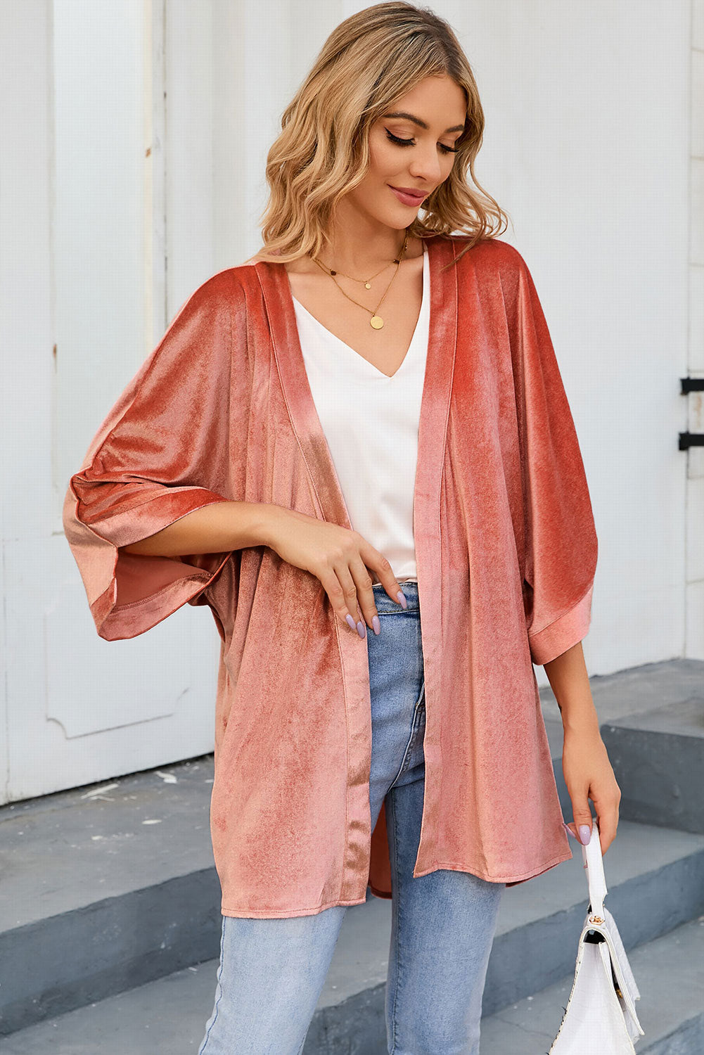 Pink Retro Velvet Wide Sleeves Cardigan - SELFTRITSS