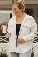 Beige Plus Size Textured Flap Pockets Jacket - SELFTRITSS