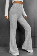 Gray Solid Color High Waist Ribbed Flare Pants - SELFTRITSS   