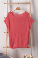 Red Clay Solid Loose Knit Short Dolman Sleeve Sweater - SELFTRITSS   