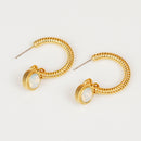 Rope Cat's Eye Stone C-Hoop Earrings - SELFTRITSS   