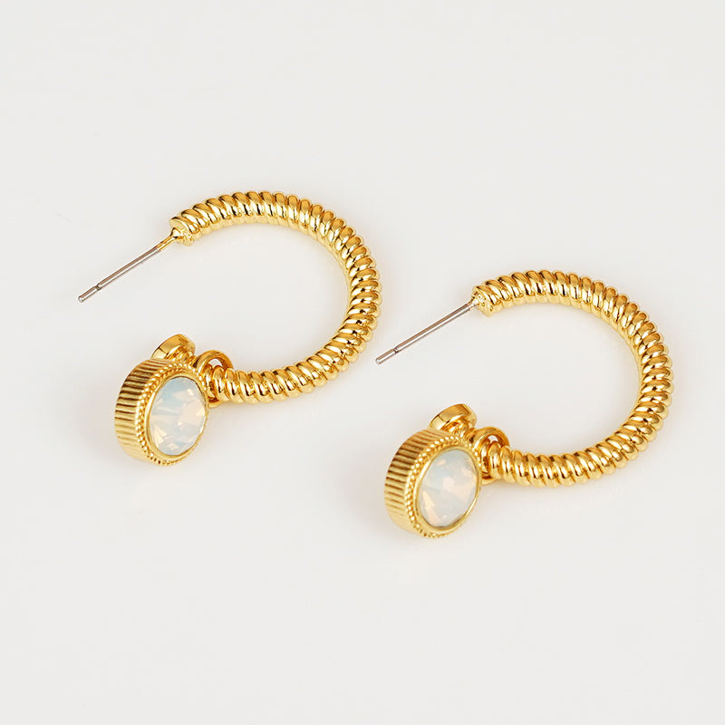 Rope Cat's Eye Stone C-Hoop Earrings - SELFTRITSS   