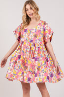 Floral Short Sleeve Babydoll Dress with Pockets - SELFTRITSS   