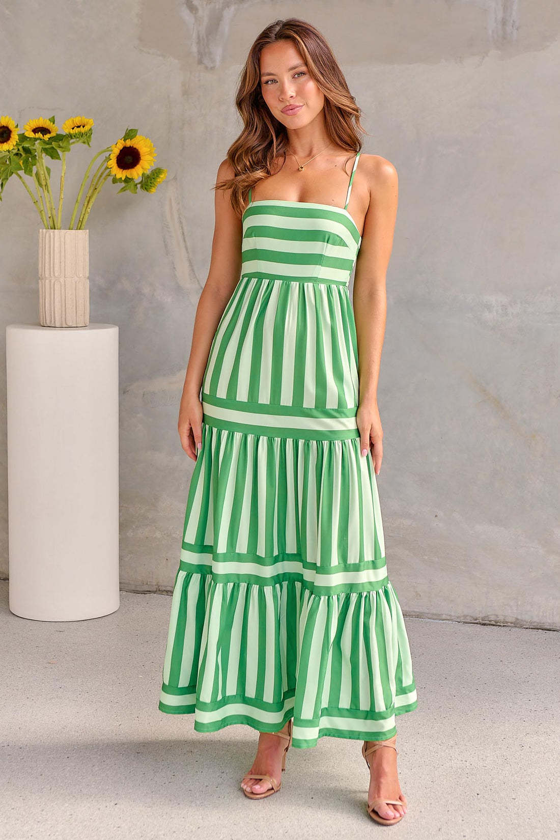 Summer Striped Printed Suspender Long Dress With Pockets - SELFTRITSS   