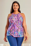 Multicolor Floral Print Round Neck Plus Size Tank Top - SELFTRITSS