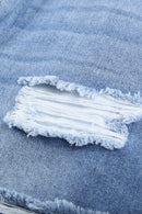 Distressed Ripped Rolled Hem Sky Blue Denim Shorts - SELFTRITSS