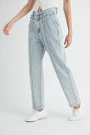 MABLE Pleated Front Detail Straight Jeans - SELFTRITSS   